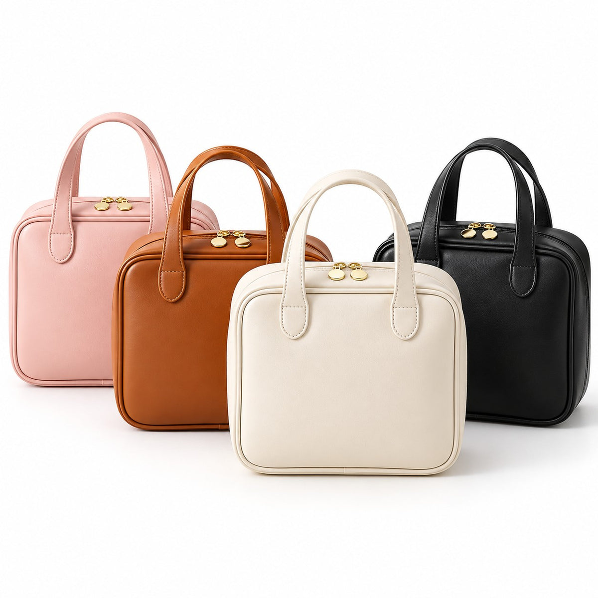 Open-Flat Makeup Bag in ivory, rose, caramel and black