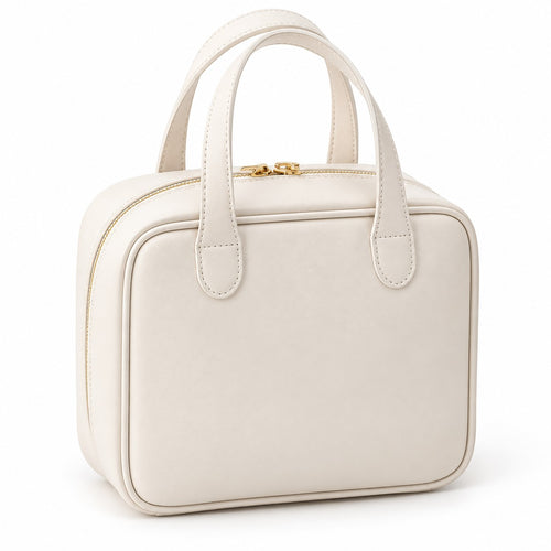 Open-Flat Makeup Bag in ivory, closed