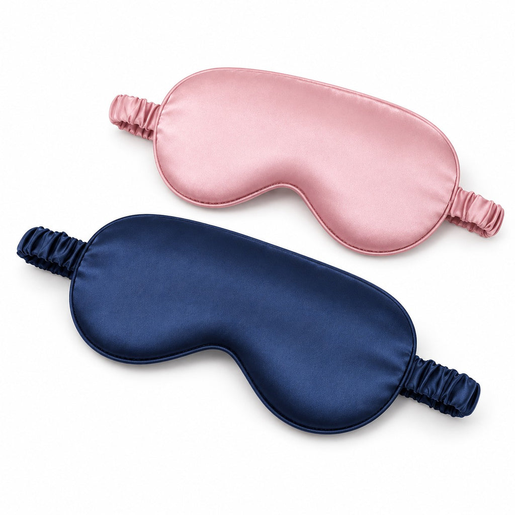 Silk-feel sleep masks in navy and light pink