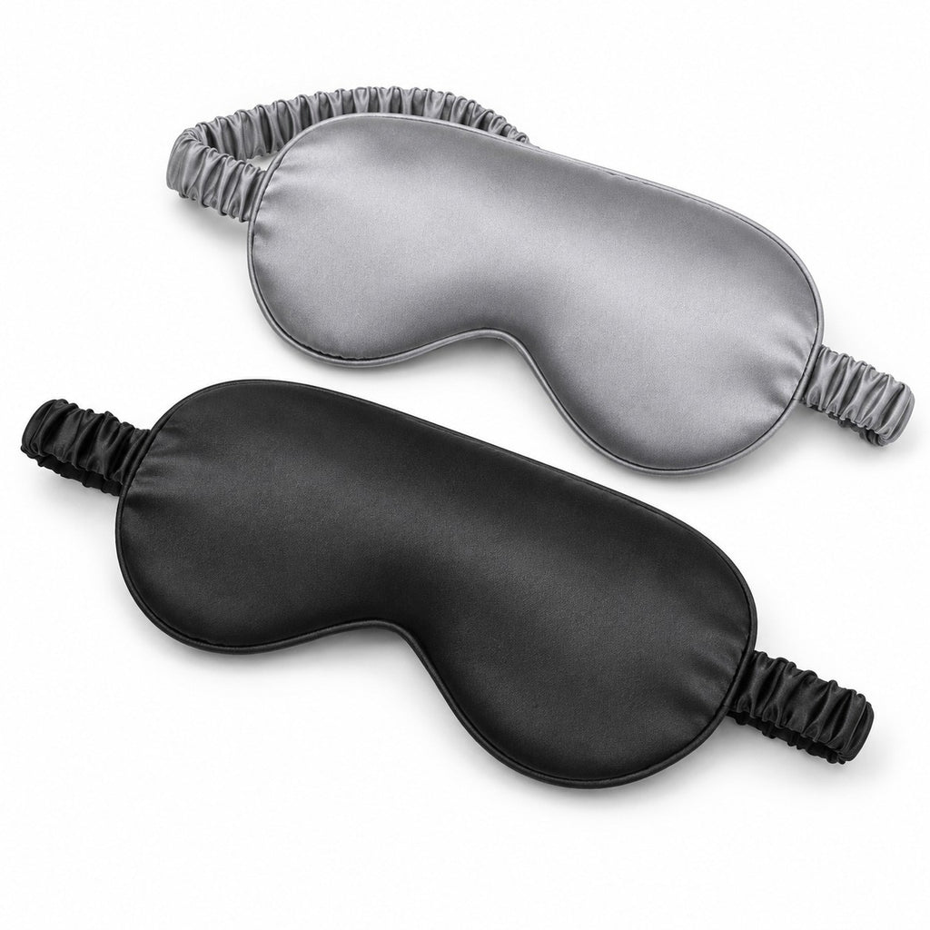 Silk-feel sleep masks in black and grey